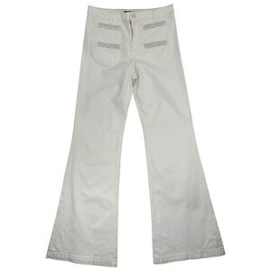 7 For All Mankind White Braided Pocket Flare Jeans Boho Y2K Wide Leg 29
